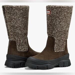 Hunter Tisha Brown Mid-Calf Shearling Lug Sole Boots US 8 SOLD OUT!! Rare